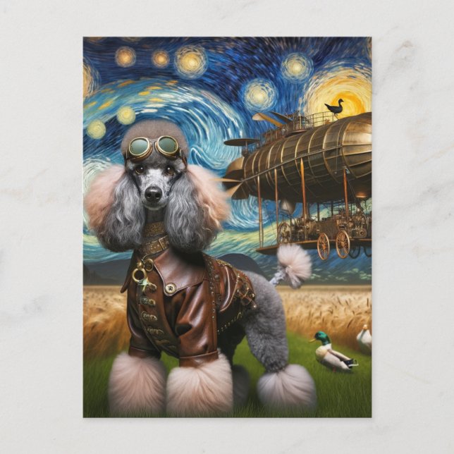 Carte Postale Steampunk Poodle et Canards Van Gogh (Devant)