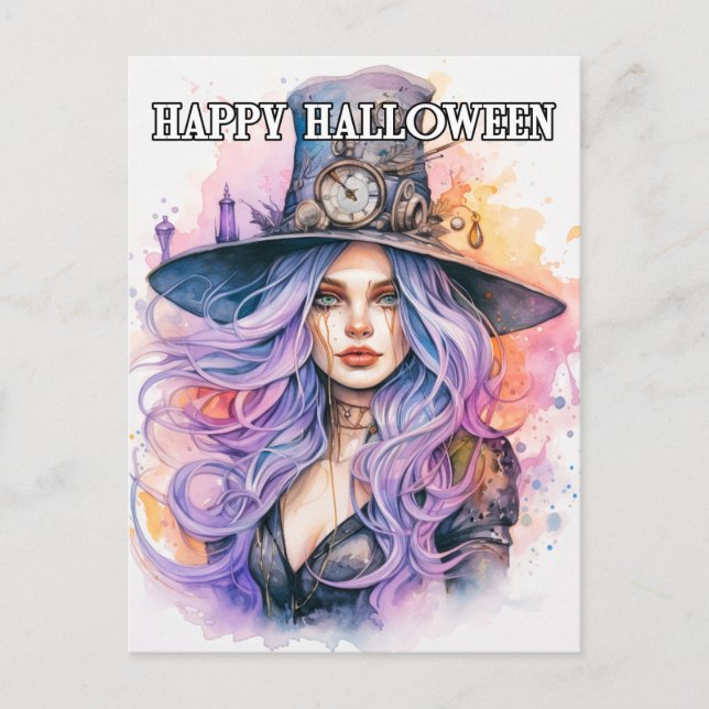 Carte Postale Steampunk Salem Witch Happy Halloween (Devant)