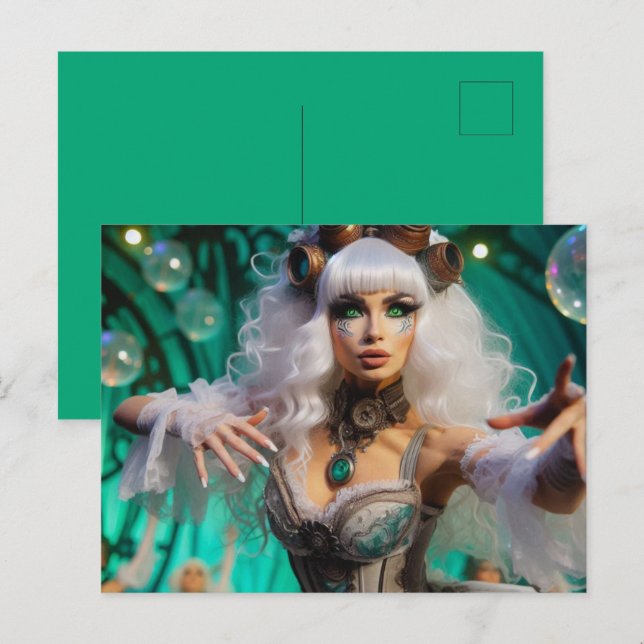 Carte Postale Steampunk Victorian Futuristic Green Dancer (Devant / Derrière)