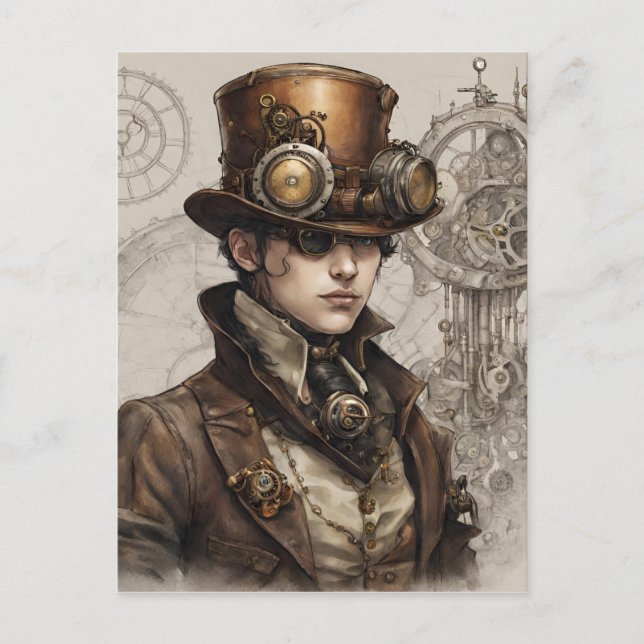 Carte Postale Steampunk Victorian Gentleman Artwork (Devant)