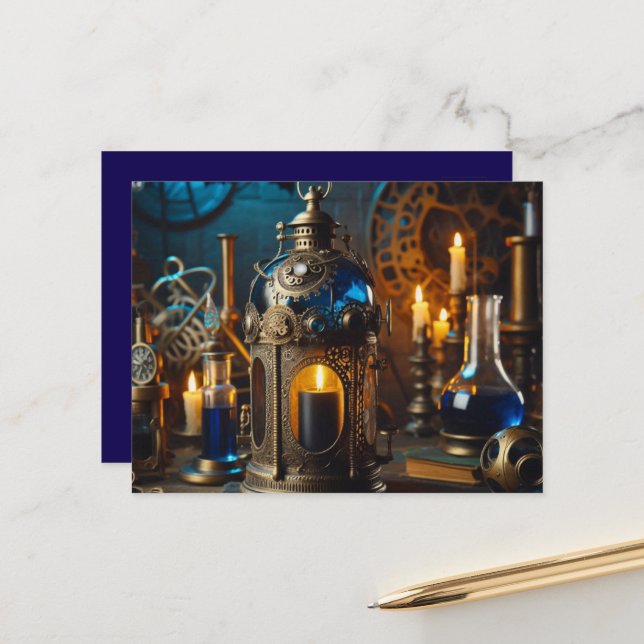 Carte Postale Steampunk Victorian Gothics Laboratoire Lanterne (Devant/Arrière en situation)