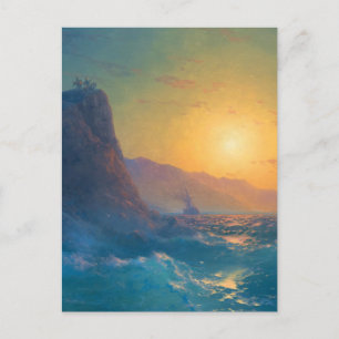 Carte Postale Steep rocky coast and a rough sea at sunset