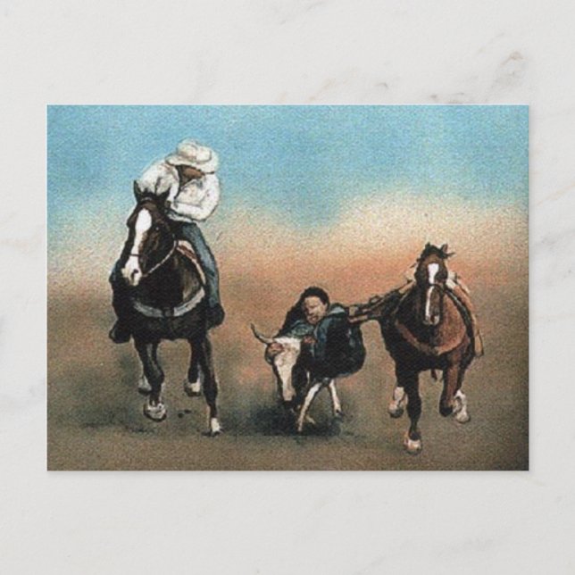 Carte postale "Steer Wrestling" Art Reproduction (Devant)