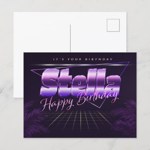 Carte Postale Stella Name Prénom lila Date d'anniversaire de la 