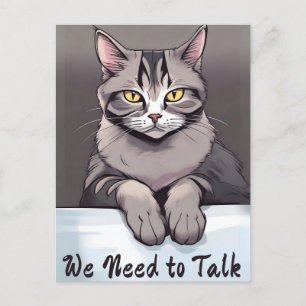 Carte Postale Stern Tabby Cat exige une discussion sérieuse