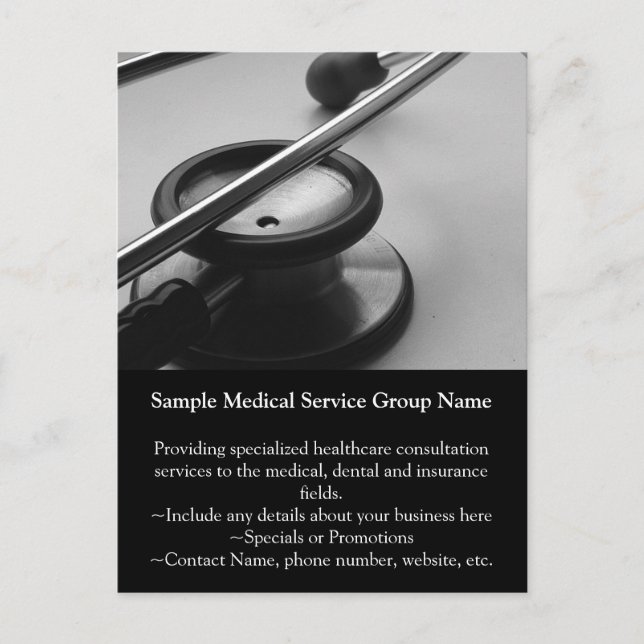 Carte Postale Stethoscope Médicale, noir et blanc (Devant)