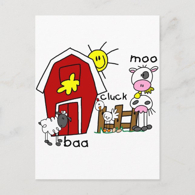 Carte Postale Stick Figure Animaux de ferme Tshirts et cadeaux (Devant)