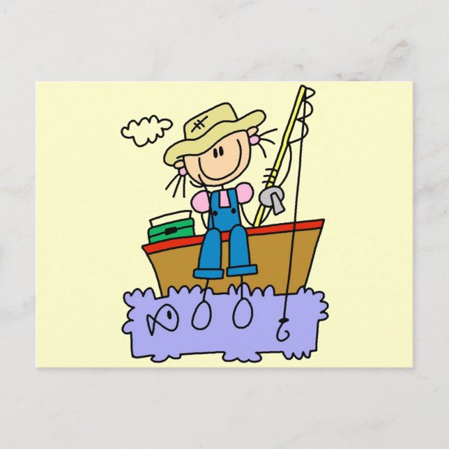 Carte Postale Stick Figure Girl Fishing T-shirts et cadeaux (Devant)