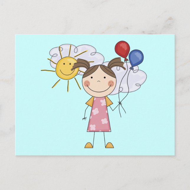 Carte Postale Stick Figure Girl with Balloons T-shirts et cadeau (Devant)