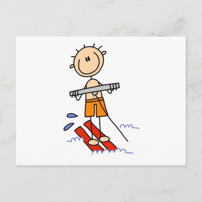 Carte Postale Stick Figure Ski d'eau Tshirts et cadeaux (Devant)