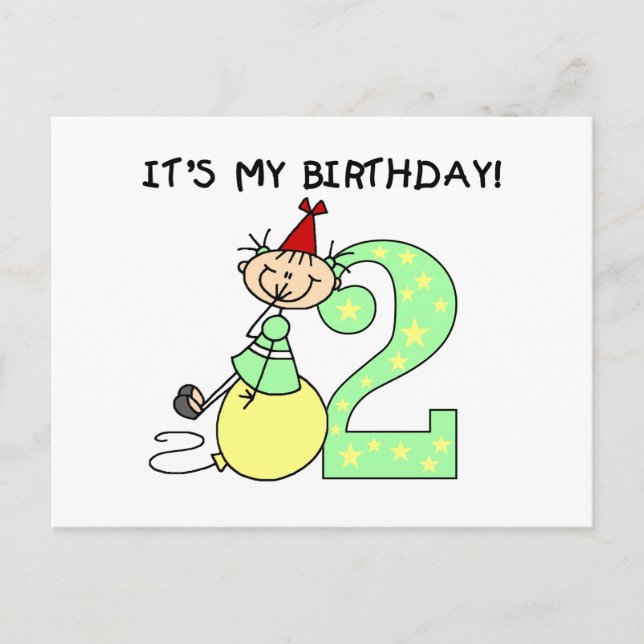 Carte Postale Stick Girl 2e Anniversaire Tshirts et cadeaux (Devant)