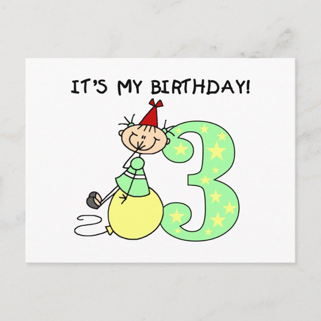 Carte Postale Stick Girl 3e Anniversaire Tshirts et cadeaux (Devant)