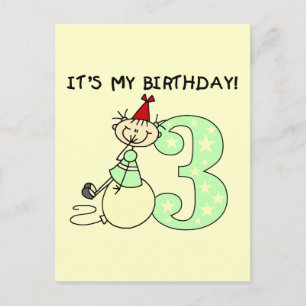 Carte Postale Stick Girl 3e Anniversaire Tshirts et cadeaux