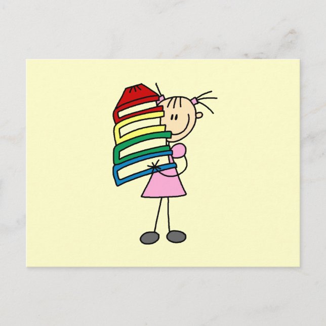 Carte Postale Stick Girl With Books (Devant)