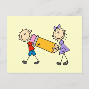 Carte Postale Stick Kids With Pencil