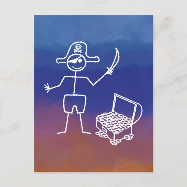 Carte Postale Stickman Pirate Avec Aquarelle De Poitrine Au Trés (Devant)