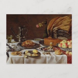 Carte Postale Still Life with a Peacock Pie, 1627