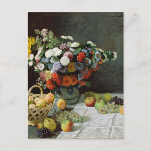 Carte Postale Still Life with Flowers and Fruit de Claude Monet
