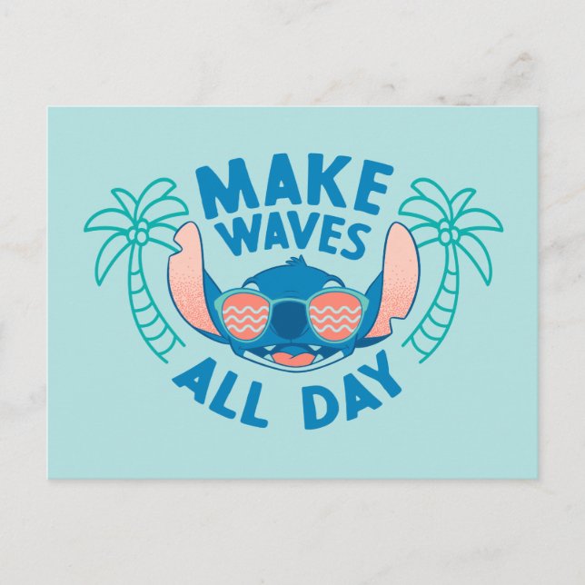 Carte Postale Stitch | Faire des vagues toute la journée (Devant)