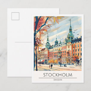 Carte Postale Stockholm Suède Art Illustration Voyage