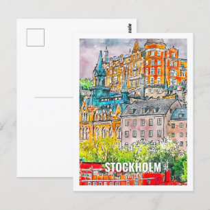 Carte Postale Stockholm Suède célèbre Travel Place Watercolor