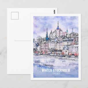 Carte Postale Stockholm Suède Fameux Sketch Aquarelle Voyage