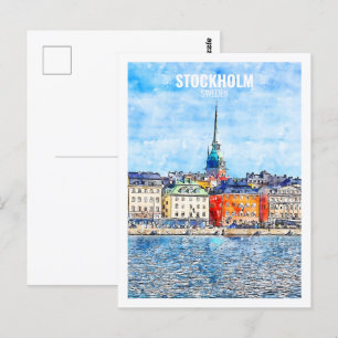 Carte Postale Stockholm Suède Fameux Sketch Aquarelle Voyage