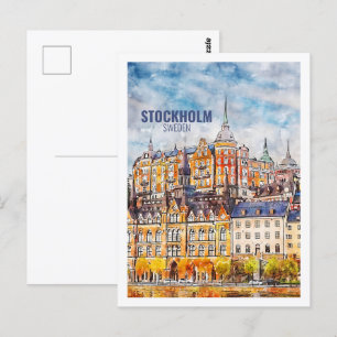 Carte Postale Stockholm Suède Fameux Sketch Aquarelle Voyage