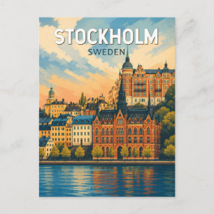 Carte Postale Stockholm Suède Illustration Art de Voyage Vintage