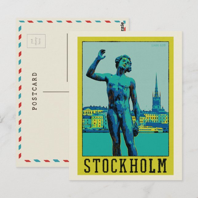 Carte Postale Stockholm Suède, Statue au quai Postcar (Devant / Derrière)