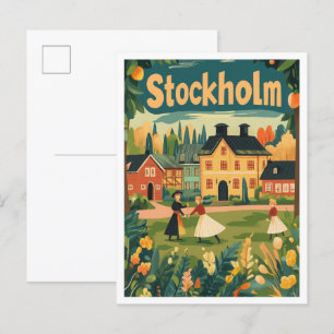 Carte Postale Stockholm Suède Vintage voyage d'art Illustration