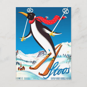 Carte Postale Stoos, Penguin sur un ski, Suisse montagnes