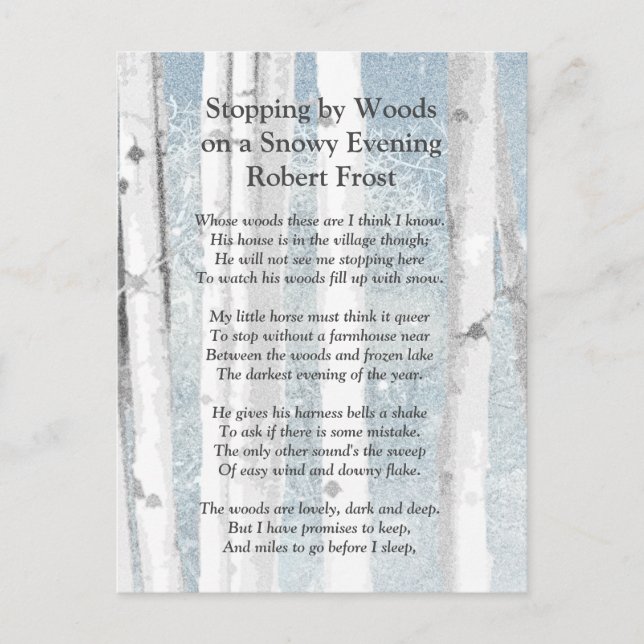 Carte Postale Stopper par Woods Soirée Neige Robert Frost Poème (Devant)