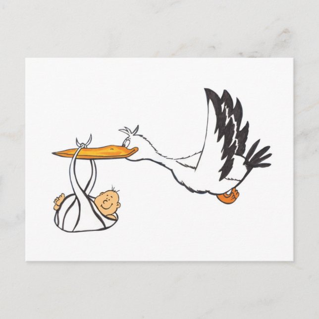 Carte Postale Stork with Baby - Cadeau pour parents à être (Devant)