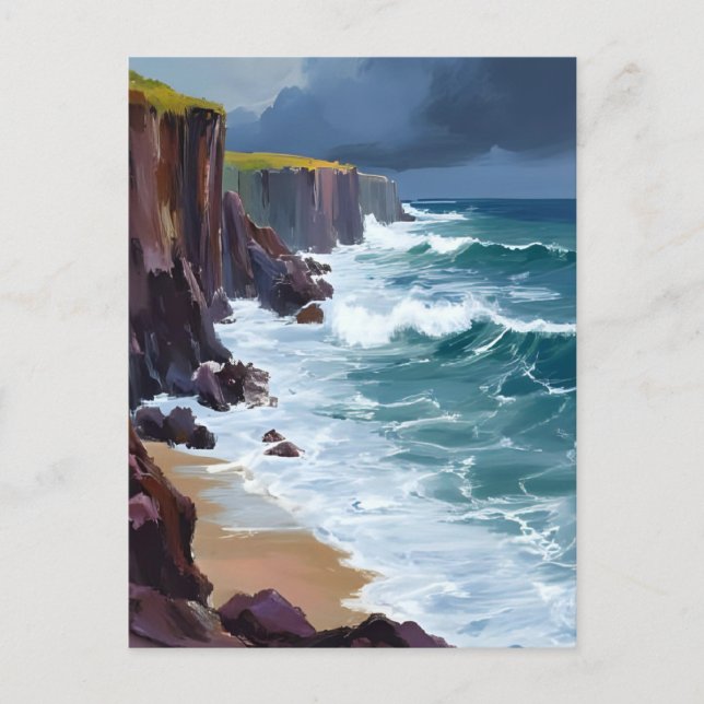 Carte Postale Stormy Shore | Plage Ocean Waves Peinture (Devant)