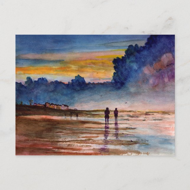 Carte Postale Stormy Sunset Beach Composé Aquarelle Paysage mari (Devant)