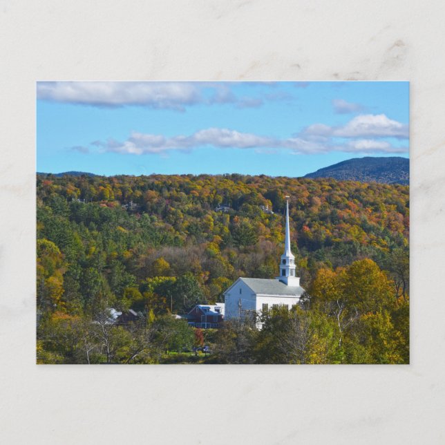 Carte Postale Stowe, Vermont, Église communautaire en automne (Devant)