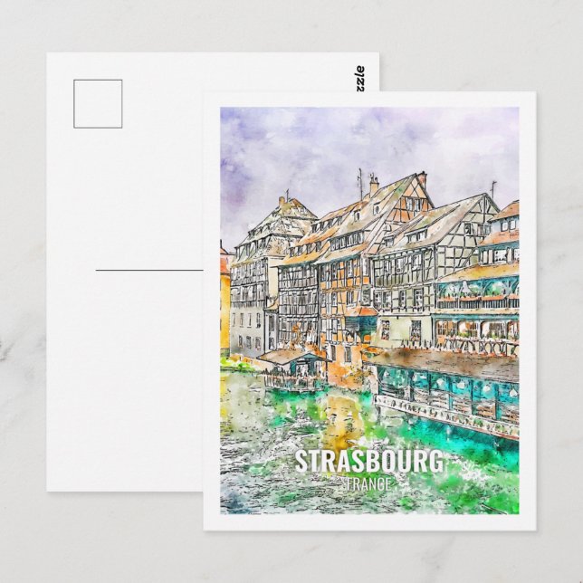 Carte Postale Strasbourg France Célèbre Place de Voyage Aquarell (Devant / Derrière)