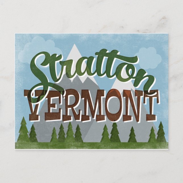 Carte Postale Stratton Vermont Fun Retro Snowy Mountains (Devant)