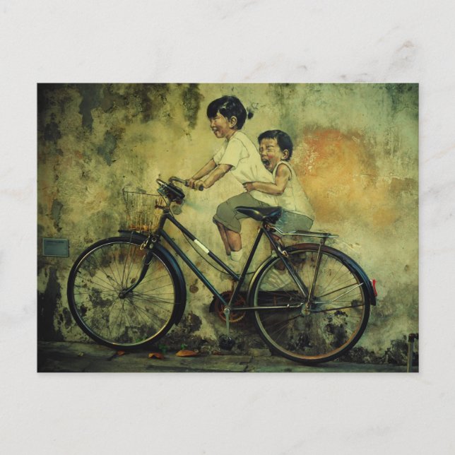 Carte Postale Street Art Postcard / kids on bike / penang (Devant)