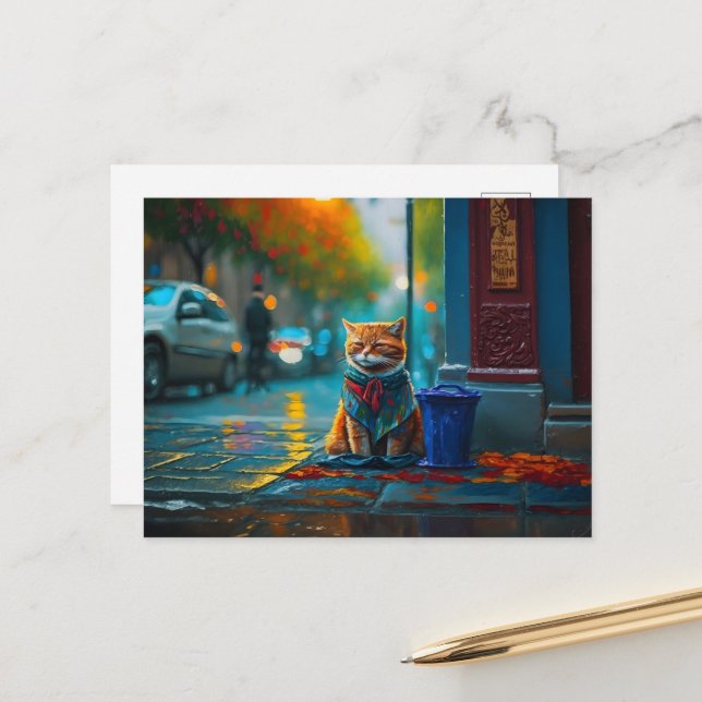 Carte Postale Street Cat, multicolore, Street Life (Devant/Arrière en situation)