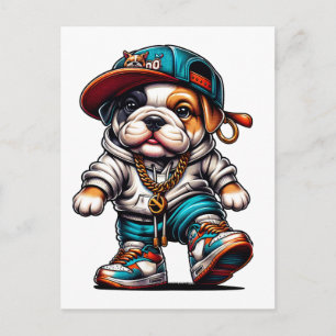 Carte Postale Streetwear Hip Hop Bouledogue