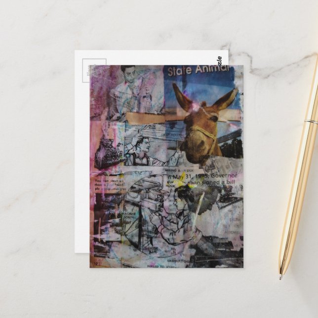 Carte Postale Stubborn Working Men a unique Mixed Media Collage (Devant/Arrière en situation)