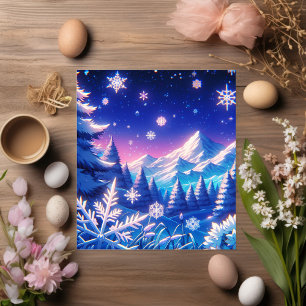 Carte Postale Style Anime Hiver Mountain Art Snowy Night Scène