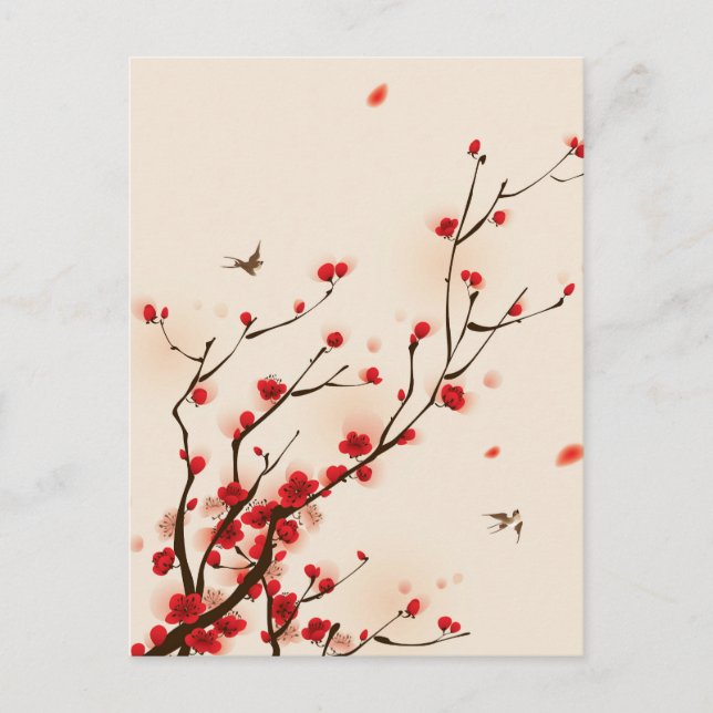 Carte Postale Style asiatique Peinture Plum Blossom au printemps (Devant)