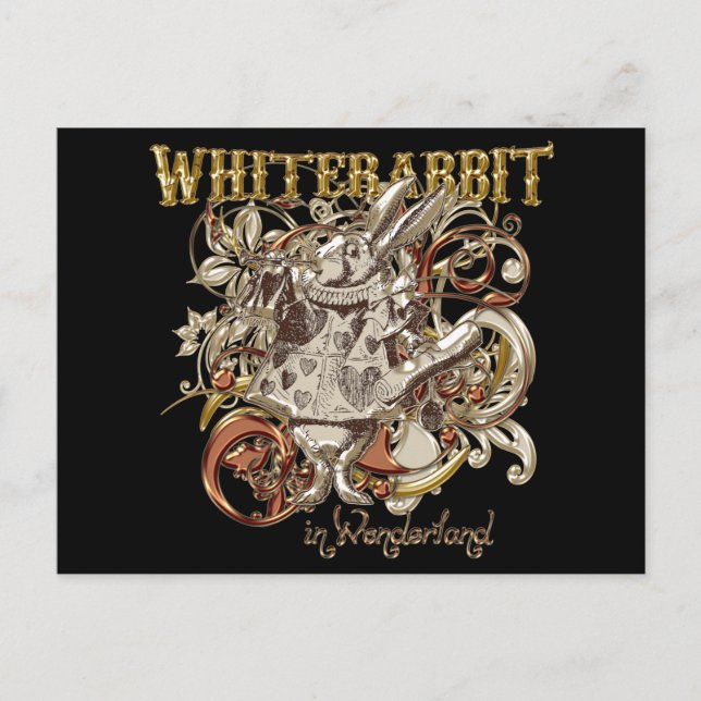 Carte Postale Style carnivale lapin blanc (version or) (Devant)