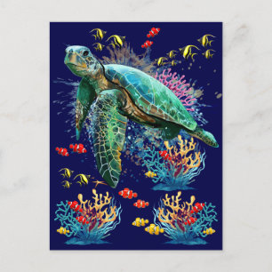 Carte Postale Style d'aquarelle sous-marine de tortue marine
