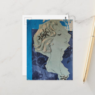 Carte Postale Style de cheveux rétro bleu femme collage