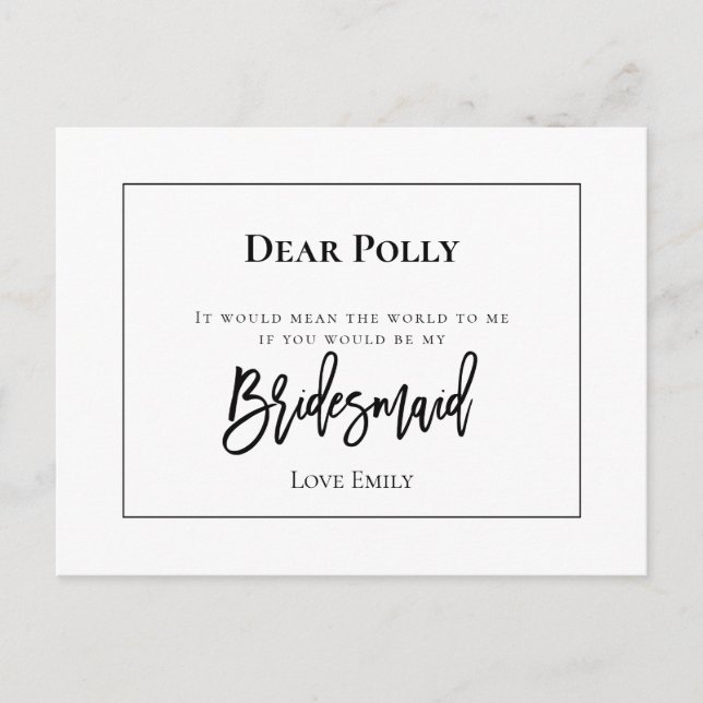 Carte Postale Style de typographie noire /Demande Bridesmaid (Devant)