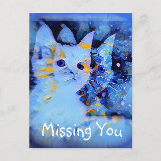 Carte Postale Style Impressionniste Bleu Kitten Art Manquant Vou